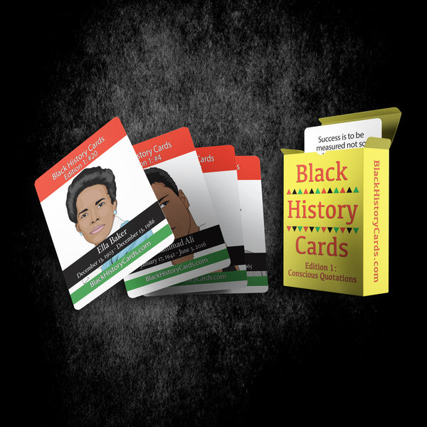 Black History Cards, Edition 1: Conscious Quotations features 52 cards that are beautifully illustrated on the front, along with 52 inspirational quotations on the back! Order your now to see and hear 52 motivational quotations from some of our best and brightest minds. This deck of cards features quotations from Maya Angelou, Dr. Martin Luther King, Lena Horne, Malcolm X, Dr. John Henrik Clarke, Harriet Tubman, Marcus Garvey and many more.